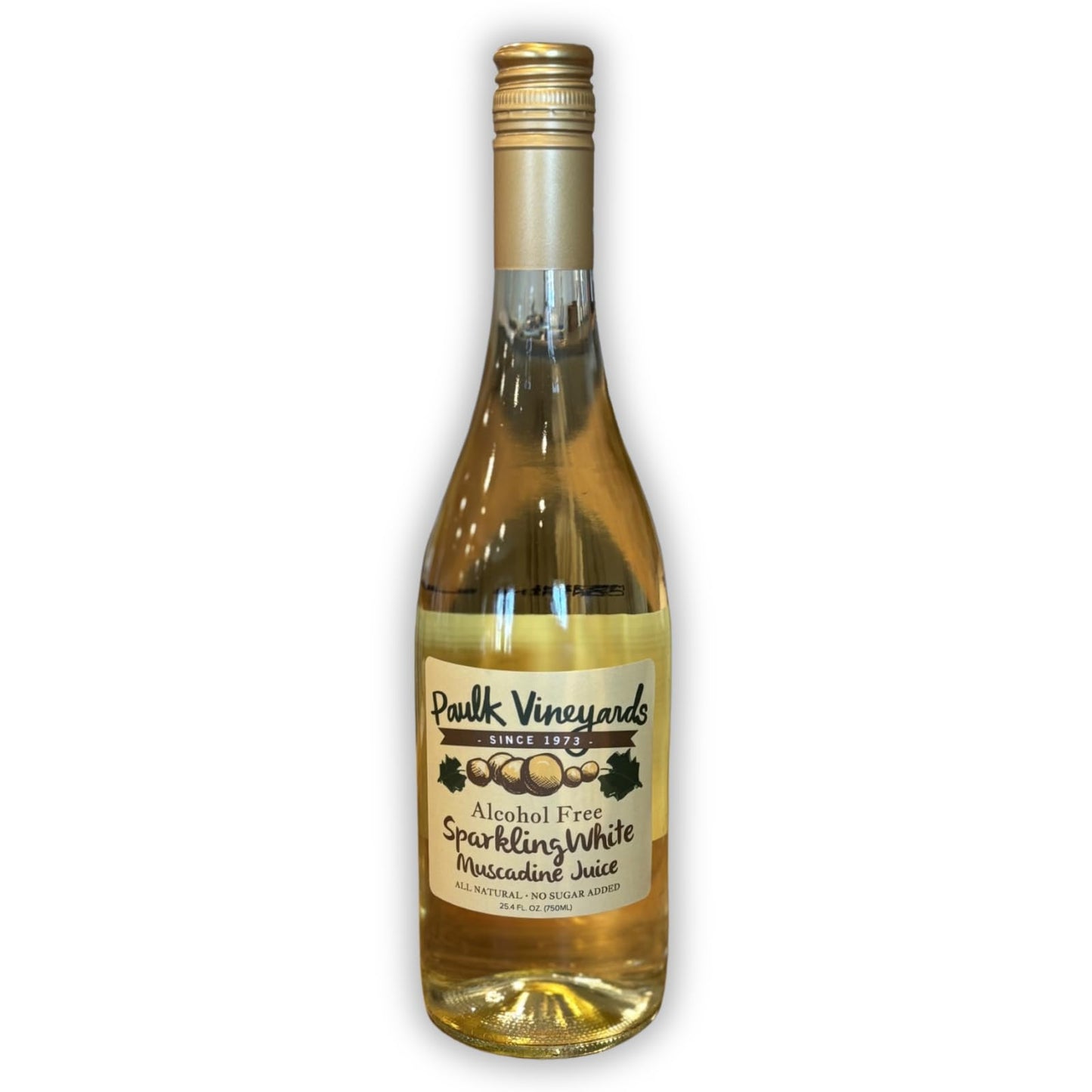 Paulk Vineyards Alcohol-Free Sparkling White Muscadine Juice, All Natural, No Sugar Added, 25.4 Fl Oz