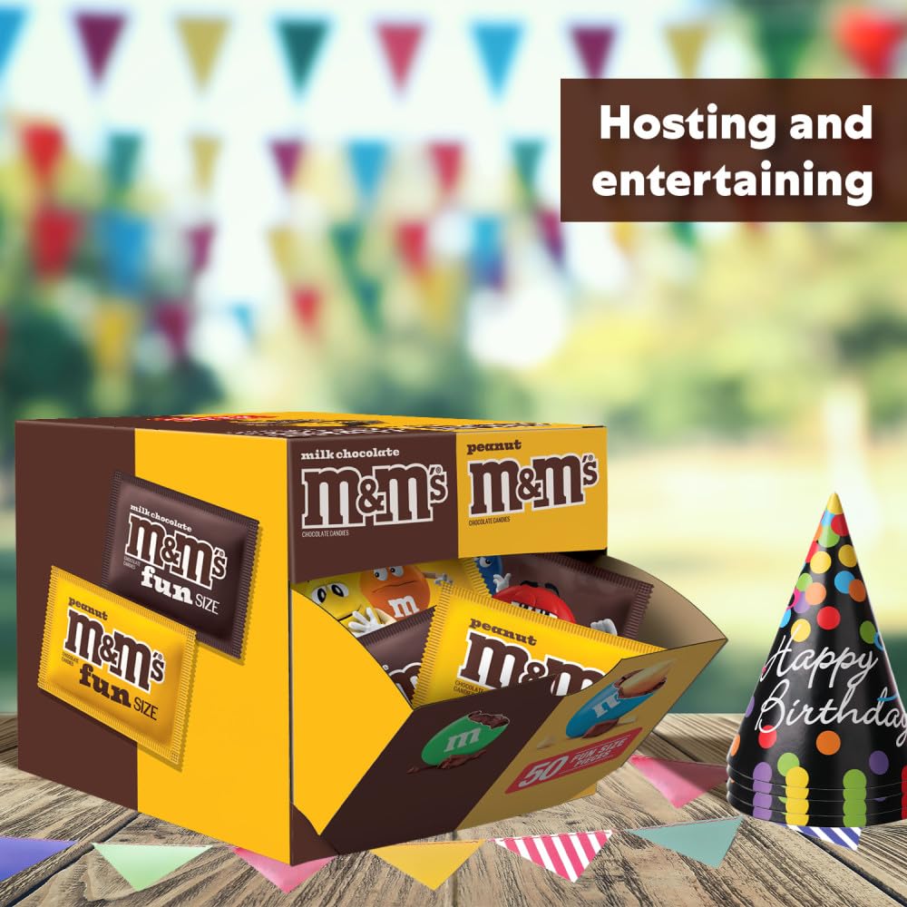 M&M'S Milk Chocolate & M&M'S Peanut Fun Size Candy Individually Wrapped Milk Chocolate Variety Pack Pantry Cube Easy Open and Close Dispenser