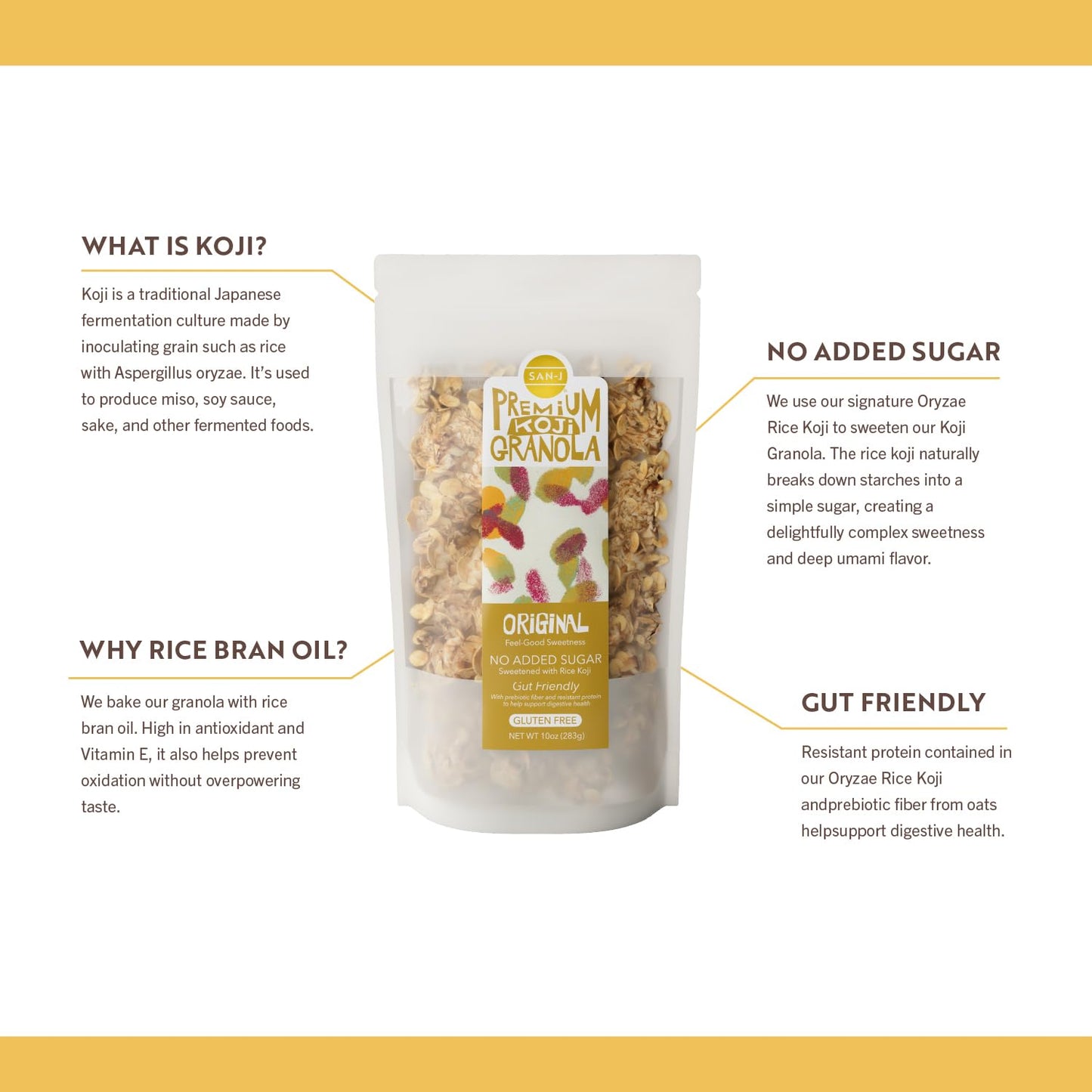 San-J Koji Granola - Original - Gluten Free - Vegan - Gut-Friendly - No Added Sugar - Made With Premium Rice Koji