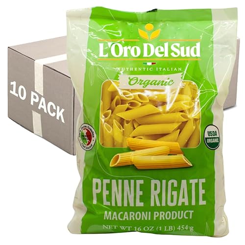 Organic Penne Rigate, 100% Durum Wheat, Italian Pasta, Premium Quality Product of Italy (10 pack x 16 Oz) Non GMO, Vegan, Kosher Certified by L'Oro