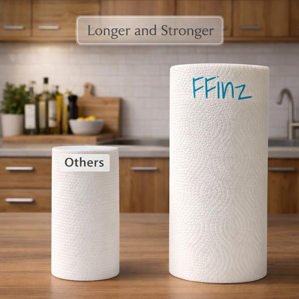 FFinz Kitchen Towels Paper - Extra Absorbent, 100% Virgin Wood Pulp, Oil Remover. 12 Roll, 1200 Sheets
