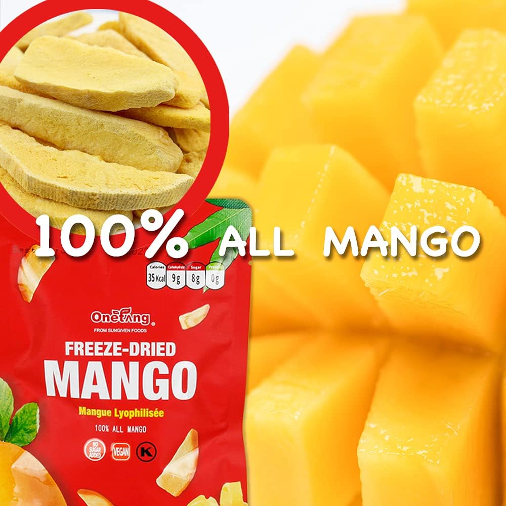 ONETANG Freeze-Dried Fruit Mango Chips, 10 Pack Single-Serve Pack, Non GMO, Kosher, No Add Sugar, Gluten free, Vegan, Holiday Gifts, Healthy Snack