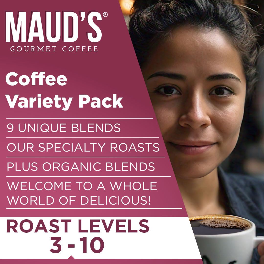 Maud's Original Coffee Pods Variety Pack, 80 ct, 9 Assorted Roasts, Dark & Medium Roast Coffee in Single Serve Pods - 100% Arabica Coffee, Compatible