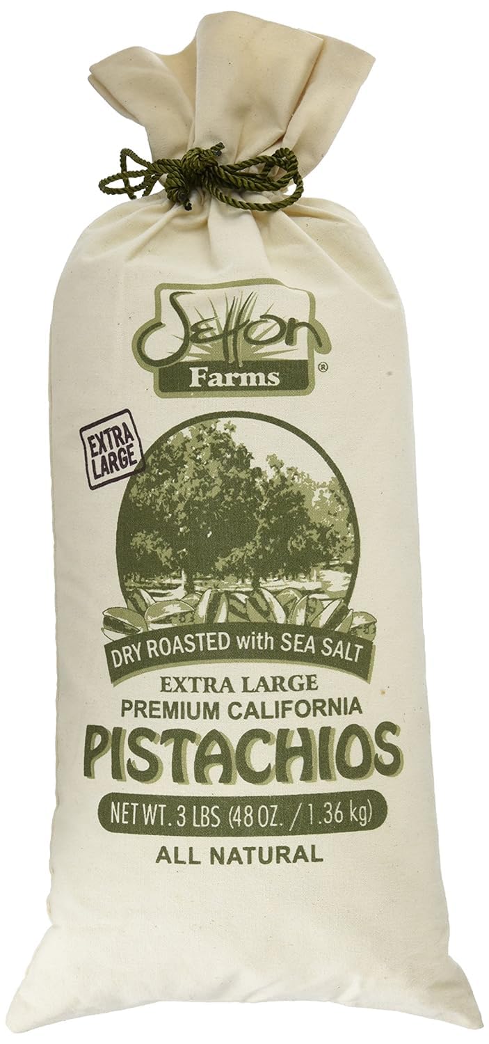 Setton Farms Pistachios, Dry Roasted and Salted Pistachios, Extra Large Premium California Pistachios, In Shell Pistachios, 3lb Burlap Gift Bag, 48