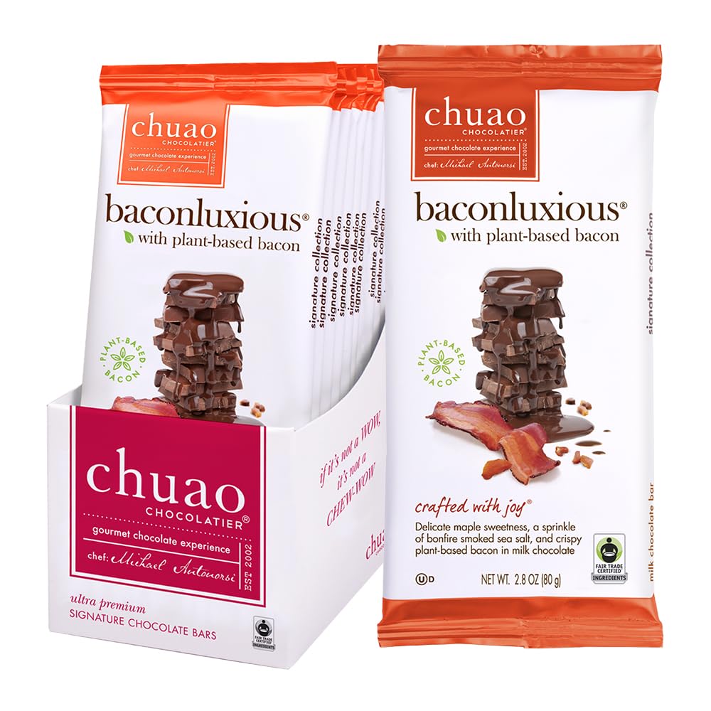 Chuao Chocolatier Baconluxious Chocolate with Plant-Based Bacon Milk Chocolate Bars | Gourmet Chocolate Artisan European No Preservatives | For Gift