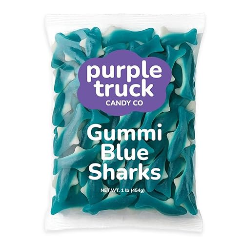 Purple Truck Candy Blue Gummy Sharks - Soft & Chewy Shark Shaped Gummies - Multi-Flavor Mashup of Blue Raspberry, Cherry & Lemon Lime - Perfect