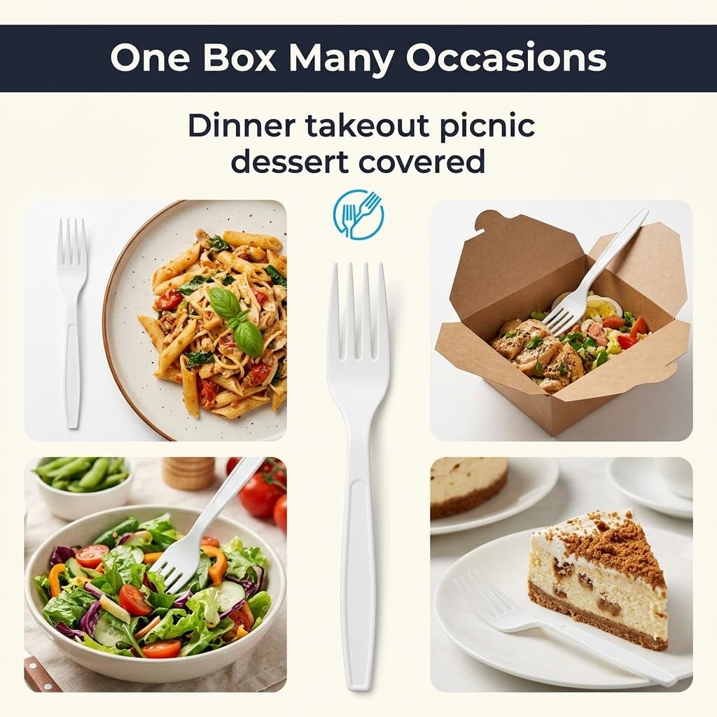 Plastimade White Plastic Forks, 500 Count - Extra Heavyweight Disposable Forks, BPA-Free Bulk Plastic Cutlery for Parties, Weddings, Catering