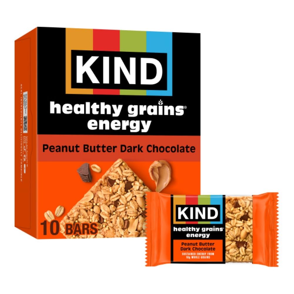 KIND Healthy Grains Energy Bars, Peanut Butter Dark Chocolate, Gluten Free, Healthy Snacks, 18g Whole Grains, 10 Count