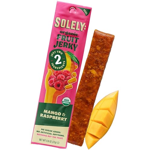 SOLELY - Organic Mango Raspberry Fruit Jerky - 1 Individually Wrapped Fruit Strip - Fruit Leather - Healthy Snacks for Adults & Kids - Non GMO, Vegan