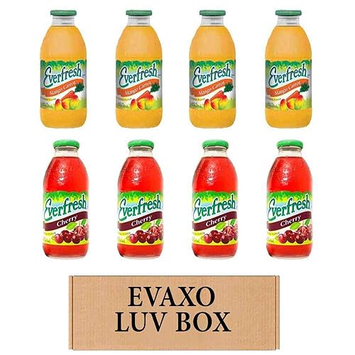 LUV BOX- variety Everfresh Juice 16 oz. pack of 8, Everfresh Mango Carrot, Everfresh Cherry. by evaxo