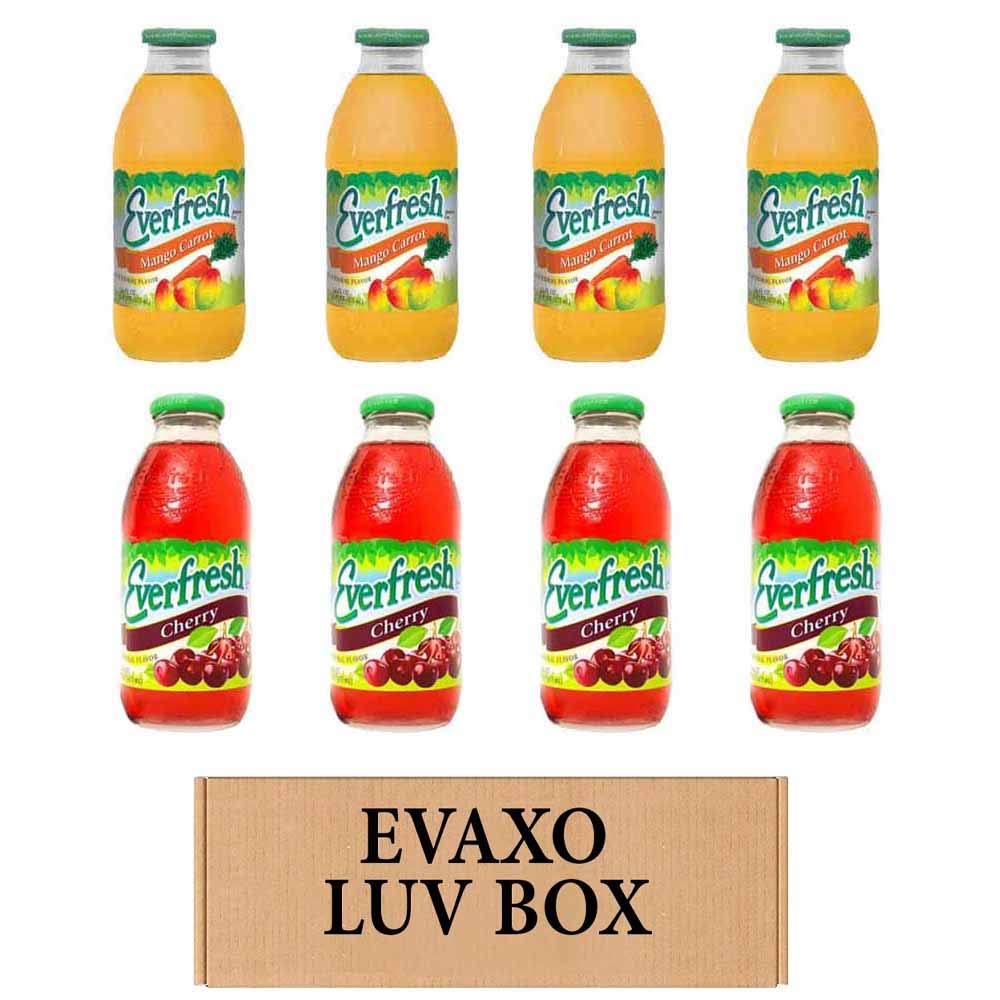 LUV BOX- variety Everfresh Juice 16 oz. pack of 8, Everfresh Mango Carrot, Everfresh Cherry. by evaxo