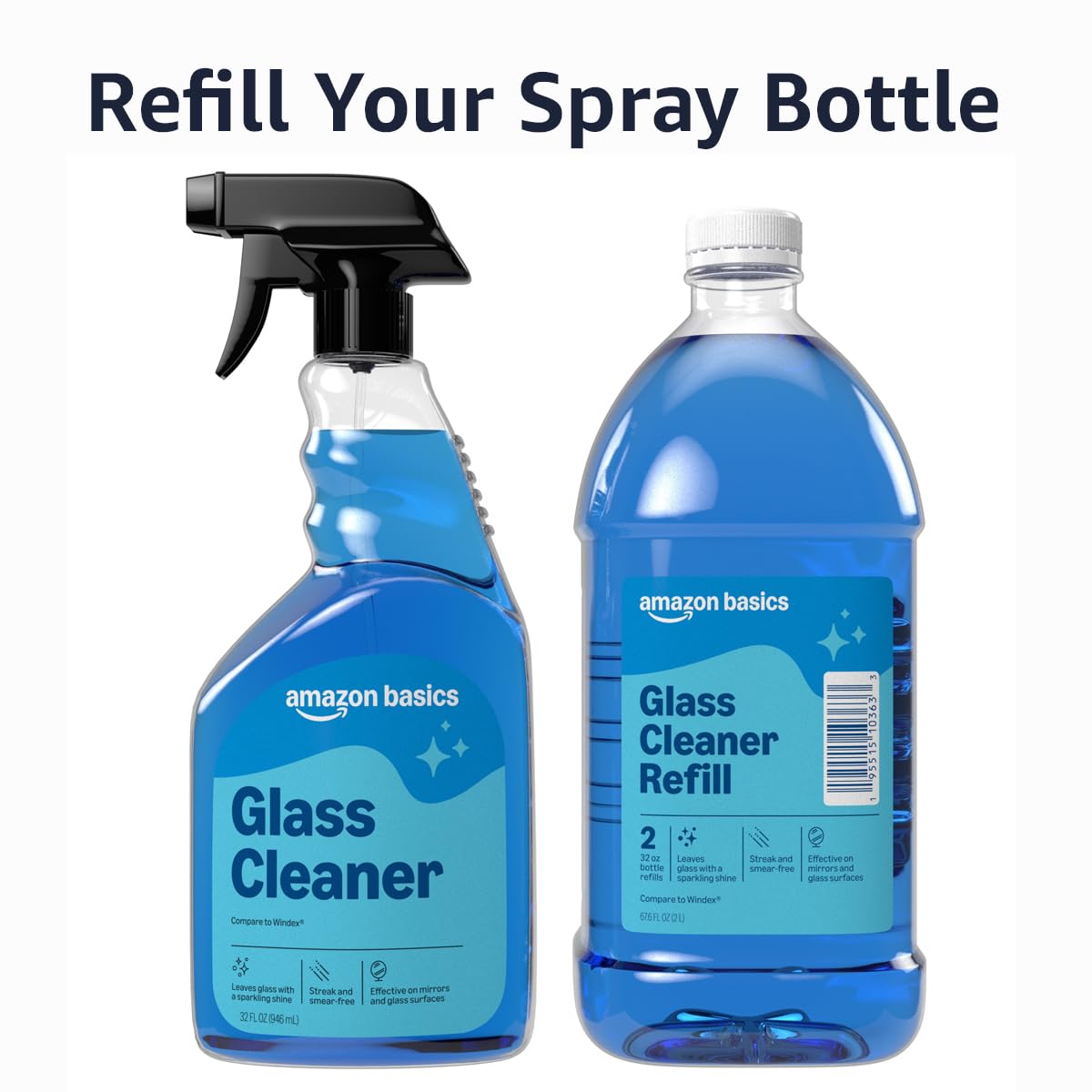 Amazon Basics Glass Cleaner Refill, Streak-Free, Cleans Windows and Mirrors with Sparkling Shine, Economical, 67.6 Fl Oz, 1-Pack
