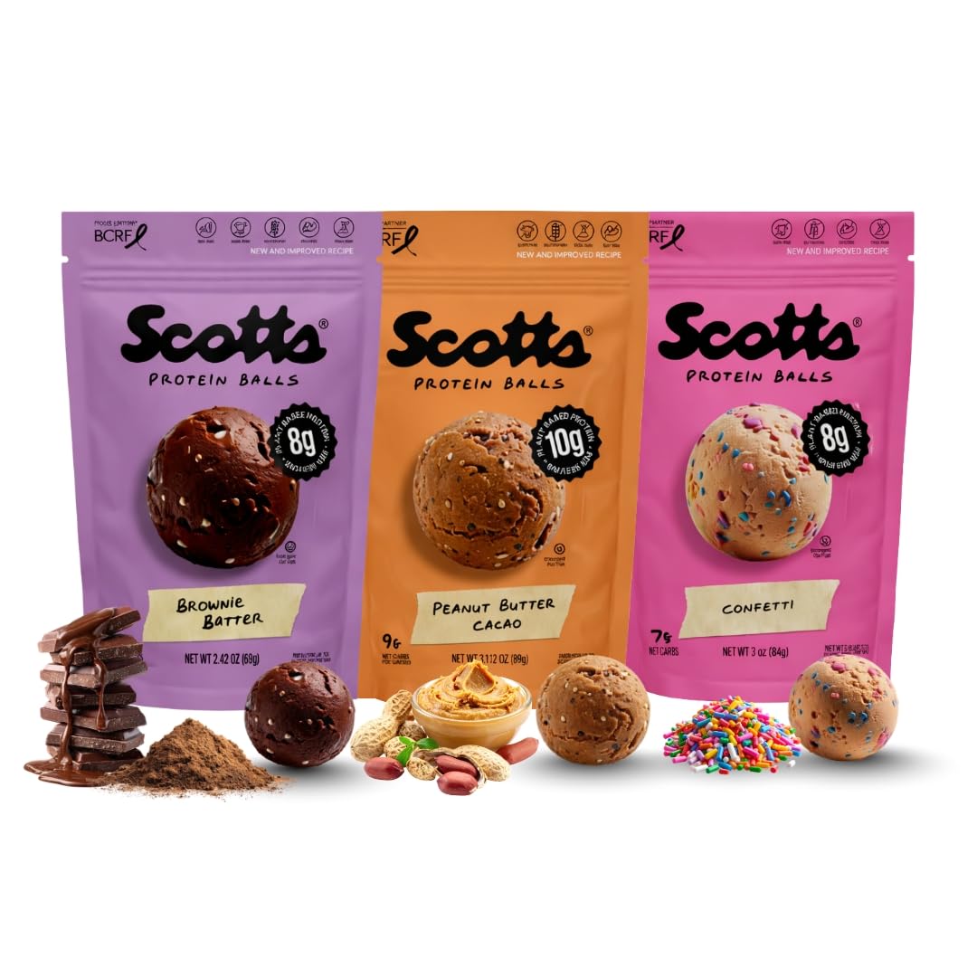 Scott's Protein Balls - 3 Flavor Variety Pack - Plant Based High Protein Snack - Gluten Free, Dairy Free, Non-GMO, Healthy Snack for Adults & Kids
