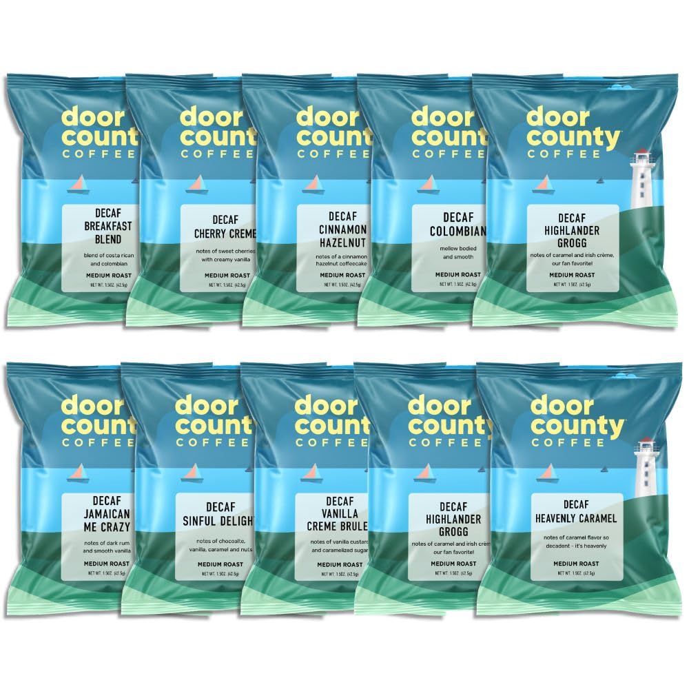 Gourmet Flavored Decaf Coffee Sampler Pack - 10 Bags of Unique Flavored Coffees - 100% Specialty Grade 1 Arabica -1.5 oz Full-Pot Bags - Roasted by