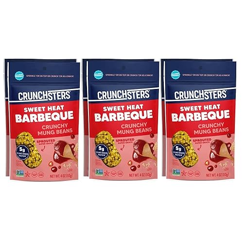 Crunchsters Crunchy Sprouted Mung Beans, Plant-Based Protein Super-Snack and Salad Topper, Gluten-Free, Nut-Free, Vegan, 6g Protein per Serving, 4oz