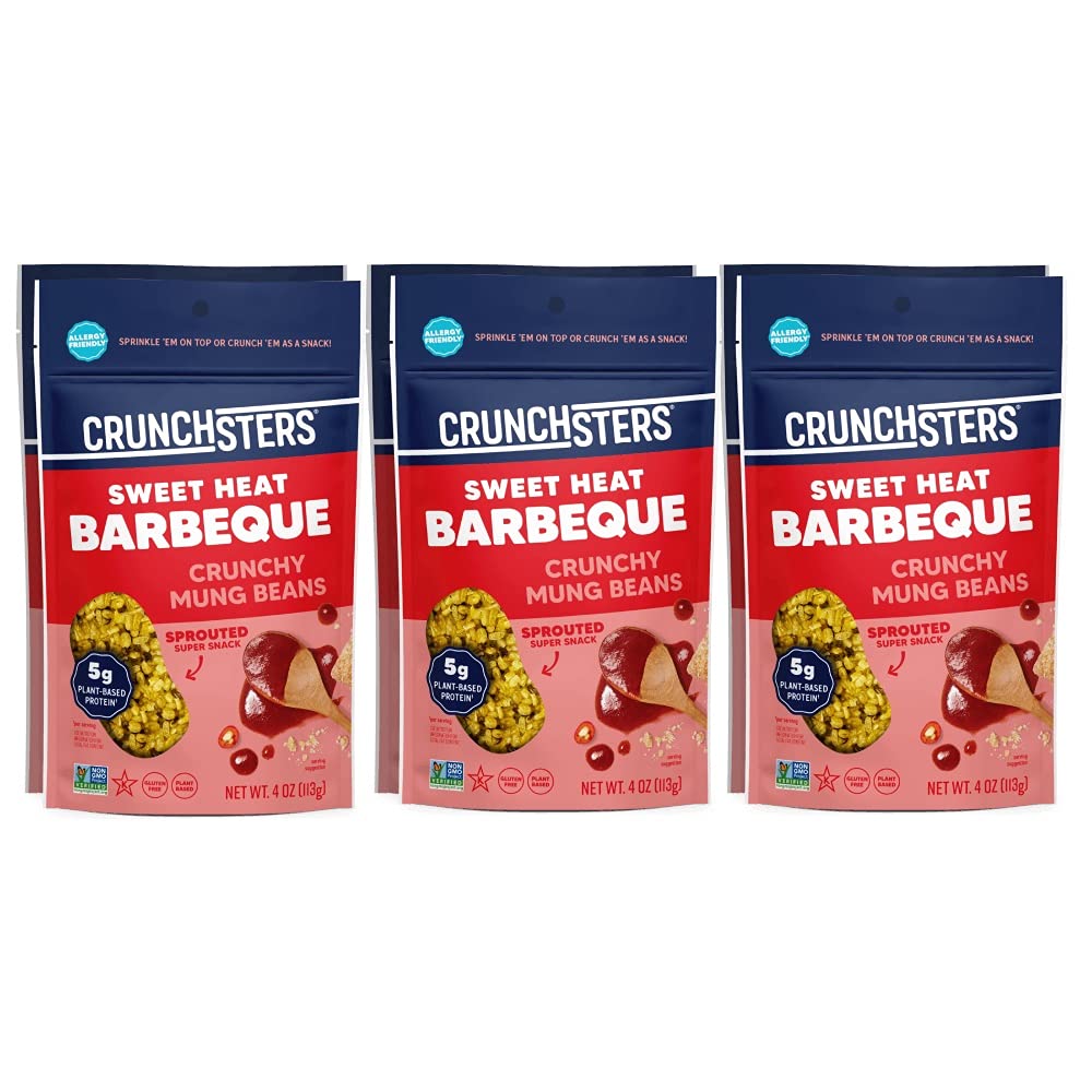 Crunchsters Crunchy Sprouted Mung Beans, Plant-Based Protein Super-Snack and Salad Topper, Gluten-Free, Nut-Free, Vegan, 6g Protein per Serving, 4oz