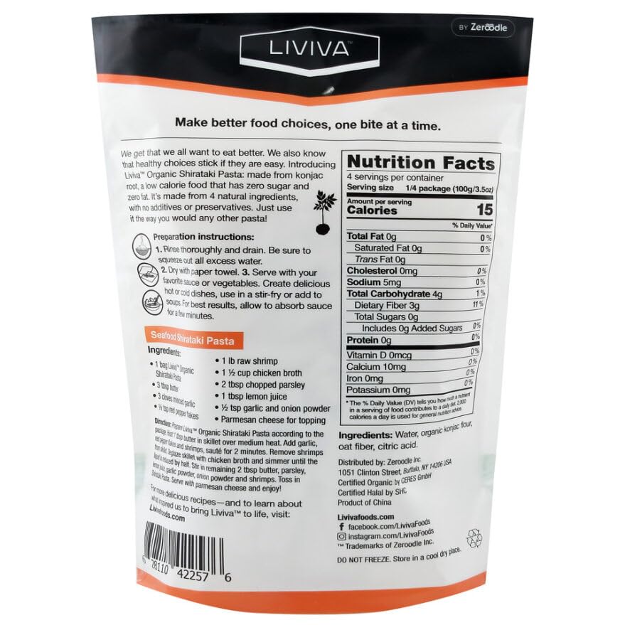 Liviva Organic Penne Shirataki Pasta With Oat Fiber 14.11 Ounce (Pack of 1)