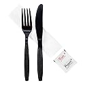 Karat [ 250 ct ] Black Wrapped PS Plastic Cutlery Set with Napkin (Knife, Fork, 1-ply Napkin, Salt & Pepper) U2208B