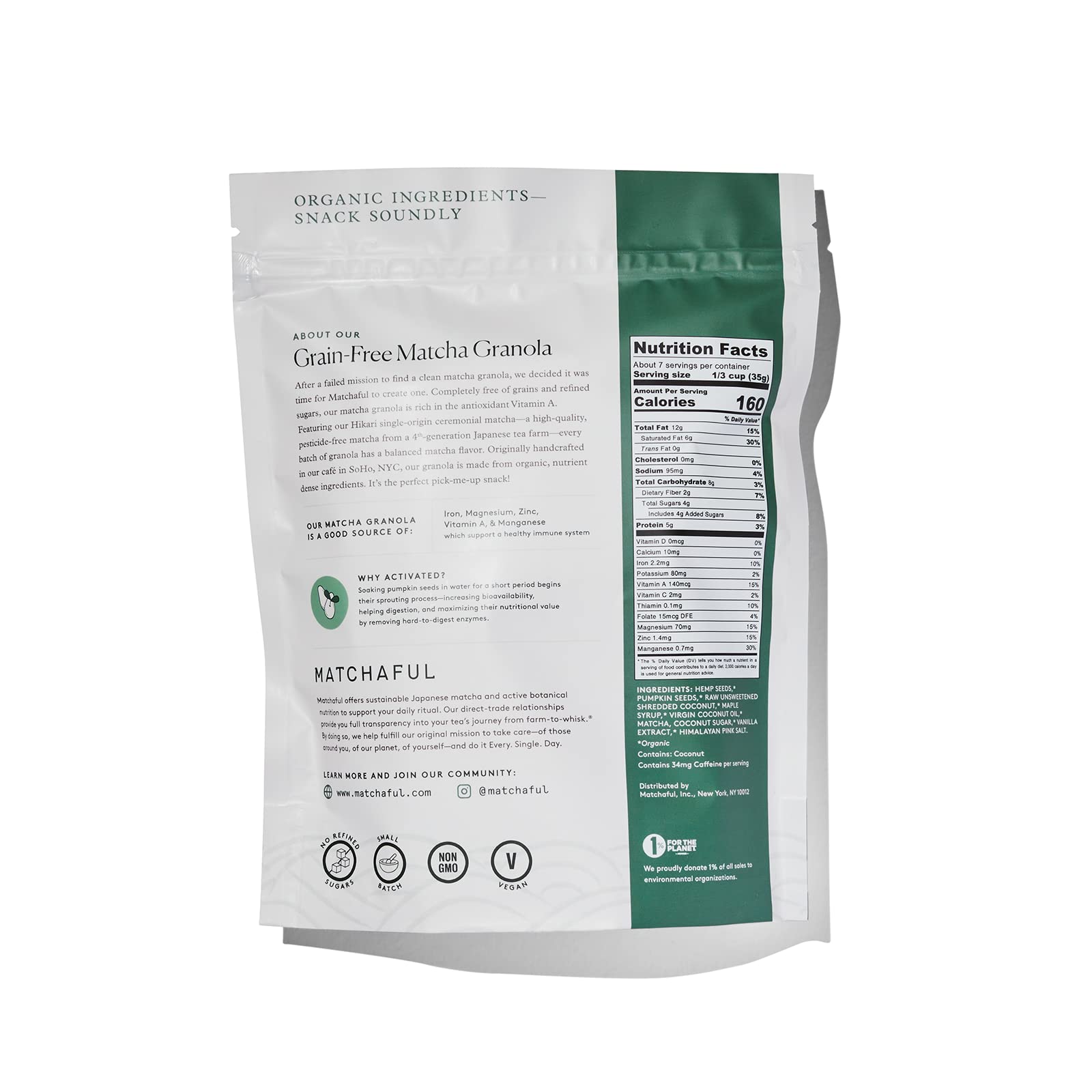 Matchaful - Original Matcha Granola - Activated - Vegan - 8oz Bag