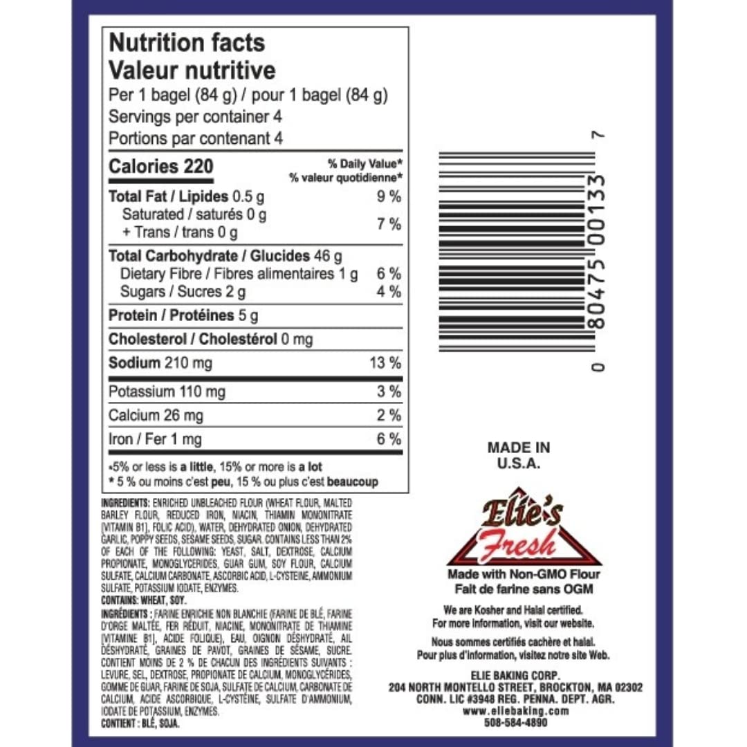 Elie's Everything Bagels - 6 packs of 4 bagels per pack - 24 total bagels. NOT GLUTEN FREE