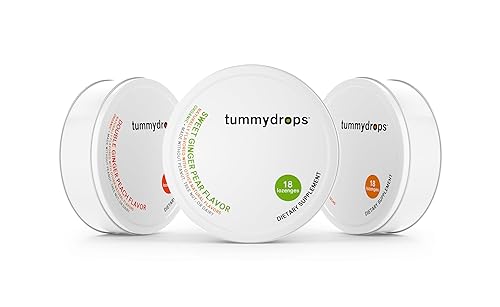 Tummydrops Organic Ginger Goodness Pack (1 tin each Spicy Ginger, Sweet Ginger Pear, & Double Ginger Peach). Gluten Free & Vegan. 54 Individually