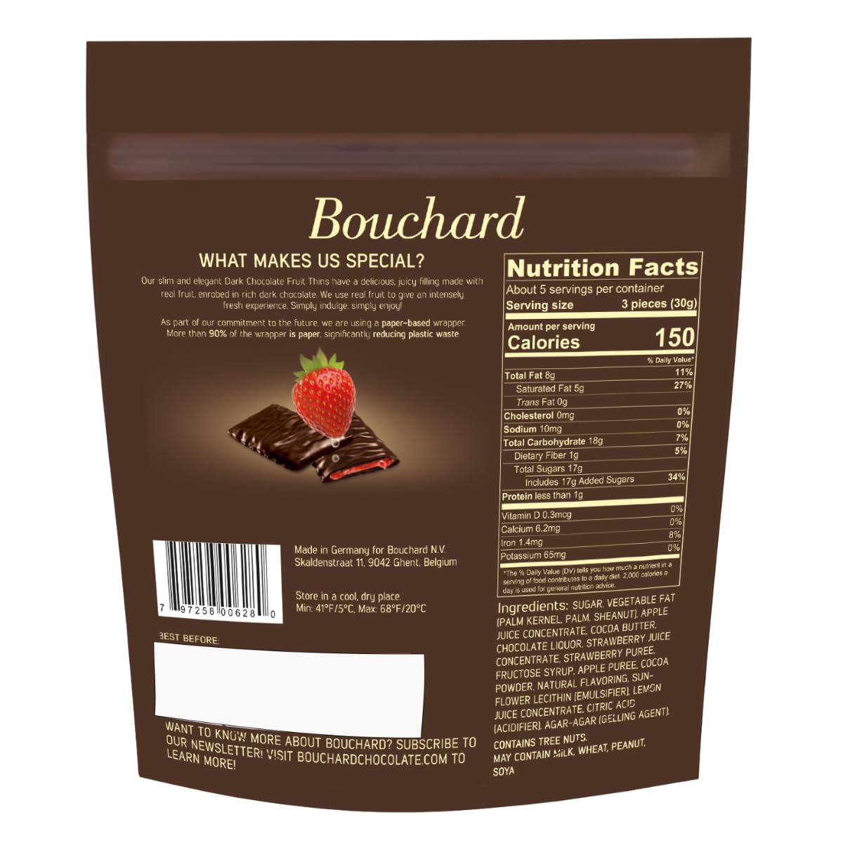 Bouchard Dark Chocolate Strawberry Thins - 5.3 OZ (150g) (Pack of 2)