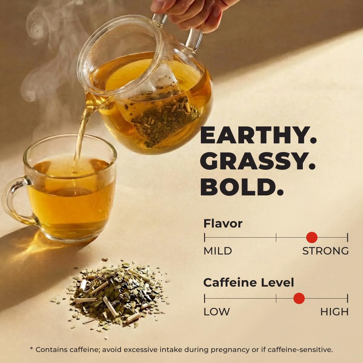 Gya Tea Co Yerba Mate Tea Bags (100 Bags) - Medium Caffeine Unsmoked Yerba Mate Leaves for Energy & Mental Clarity, Coffee Alternative - Non-GMO