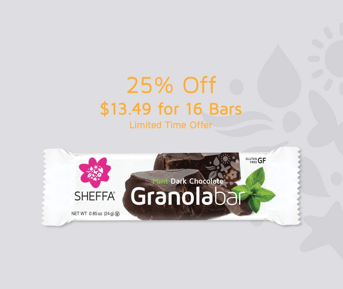 Sheffa Granola Bars Mint Chocolate 0.85 Oz (Pack Of 16) Healthy Crunchy Kind Of Snack Kosher Gluten Free Vegan Low Sodium, Calorie, Carbs for Weight