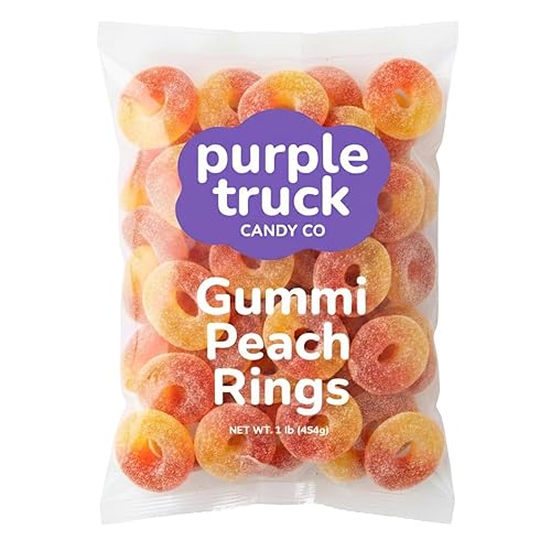 Purple Truck Candy Co. Peach Rings - Soft Chewy Gummy Candy with Delicious Peach Flavor - Allergen-Free Fruit Gummies - Perfect for Parties, Gift