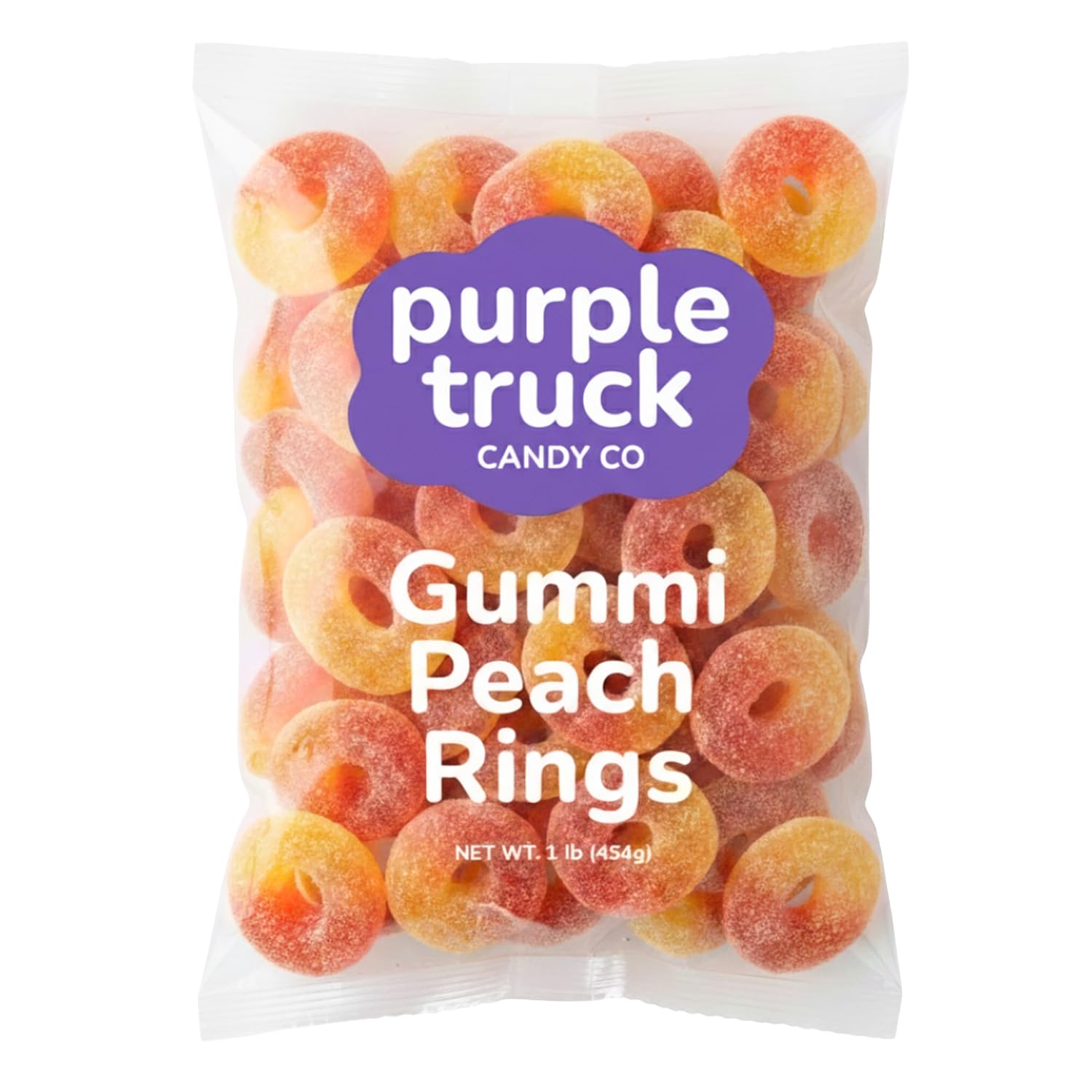 Purple Truck Candy Co. Peach Rings - Soft Chewy Gummy Candy with Delicious Peach Flavor - Allergen-Free Fruit Gummies - Perfect for Parties, Gift