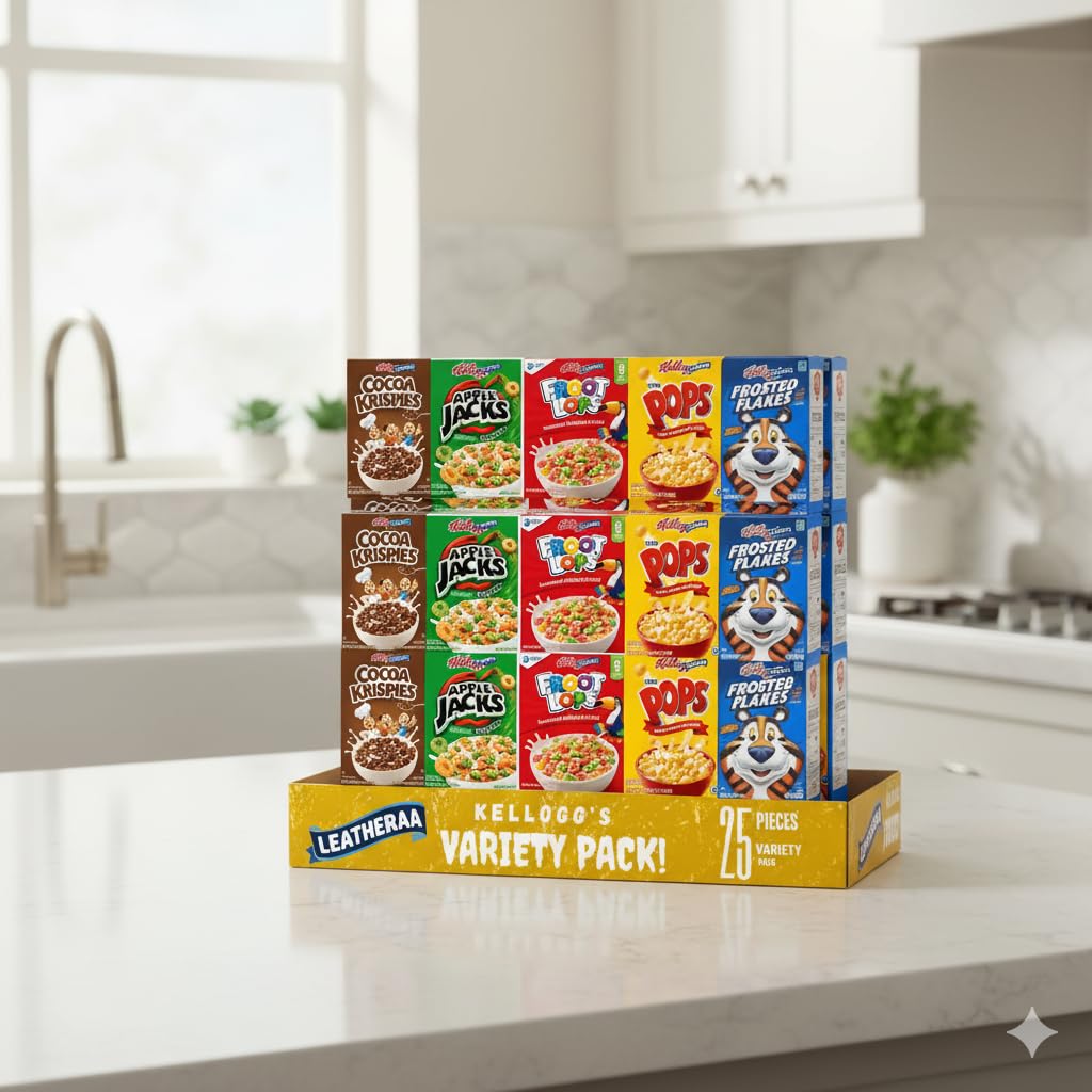 KeIIoggs Assorted Cereal Snack Size Variety Pack, Individual Breakfast Cereal Cups, Ready-to-Eat Breakfast Snacks, 25 Count