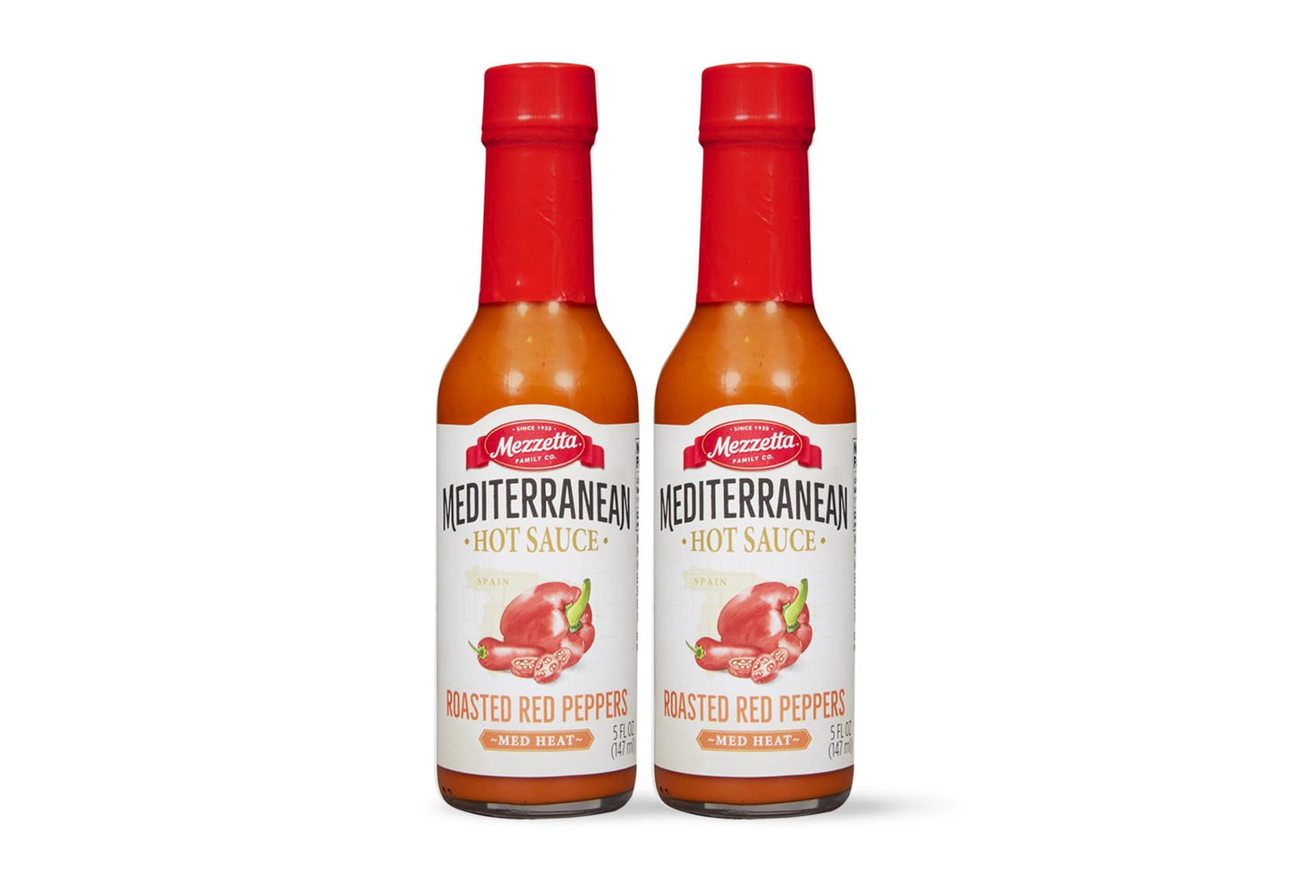Mezzetta Roasted Red Pepper Sauce - Mediterranean Hot Sauce for Pizza, Pasta, Tacos, Chicken Wings - Non-GMO, Gluten Free - Medium Heat - 5 Oz - Pack