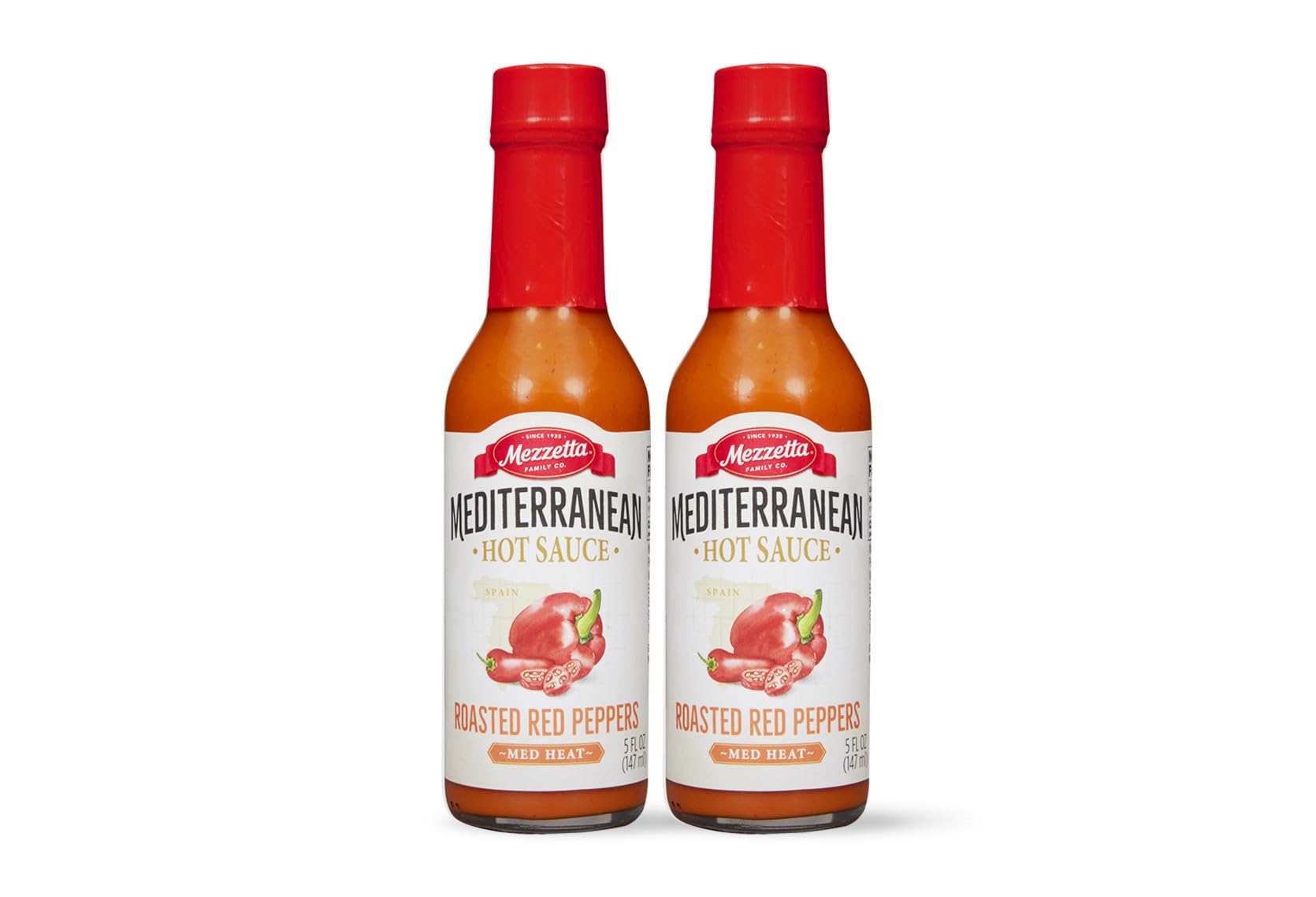 Mezzetta Roasted Red Pepper Sauce - Mediterranean Hot Sauce for Pizza, Pasta, Tacos, Chicken Wings - Non-GMO, Gluten Free - Medium Heat - 5 Oz - Pack