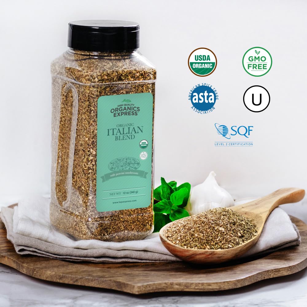 HQOExpress Organic Northern Italian Seasoning - Non GMO, Kosher, USDA Certified Organic Dried Herb Mix with Rosemary, Oregano and Basil Leaves