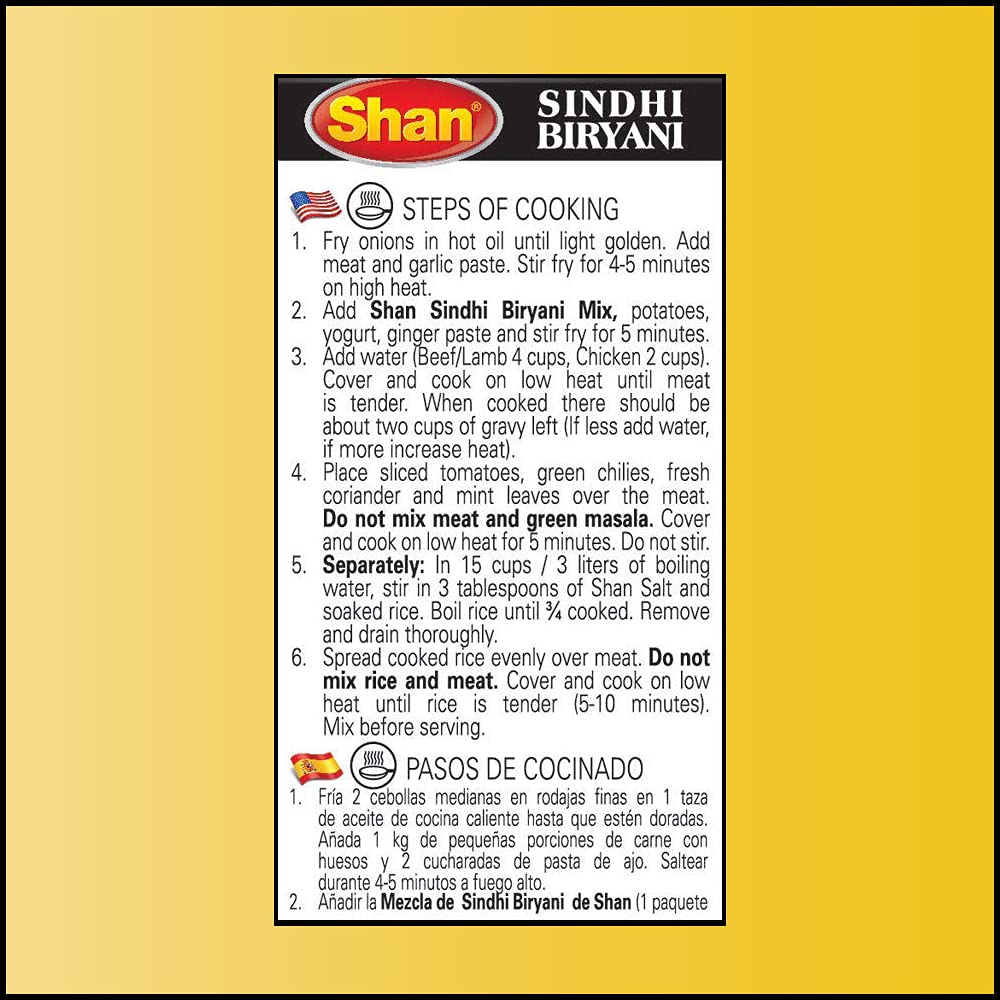 Shan Sindhi Biryani Recipe & Seasoning Mix (60g) - Spice Packets for Hot & Spicy Meat Pilaf - Indian Rice Seasoning with Turmeric, Garlic & Chili