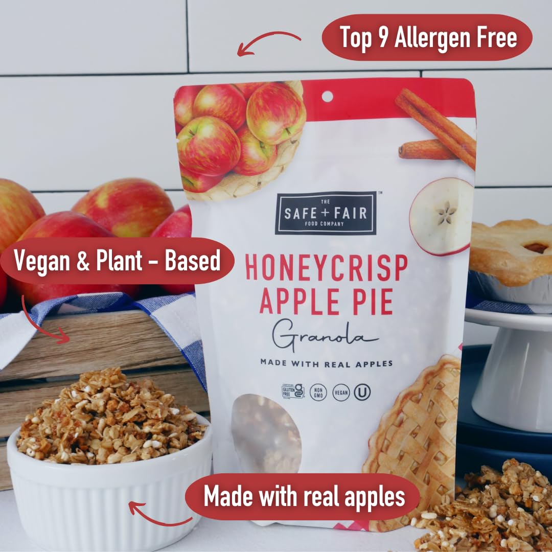 Safe + Fair Honeycrisp Apple Pie Granola - Gluten-Free, Vegan & Plant-Based Snack with Real Honeycrisp Apples, Whole Grains, Non-GMO, Kosher, No