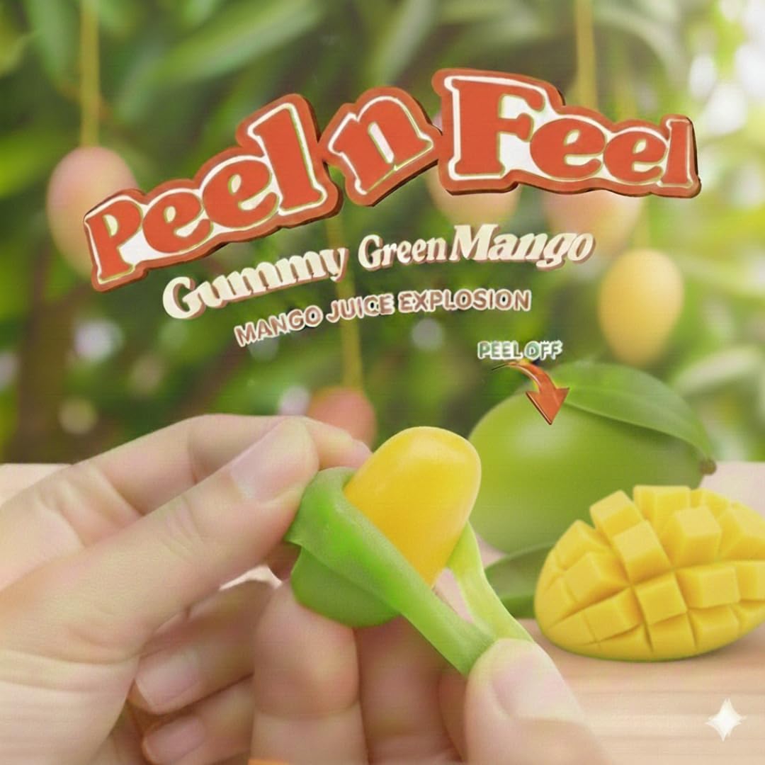Peel n Feel Gummy Green Mango Jelly, Peelable Gummies with Real Green Mango Juice, 3 packs 8.47oz