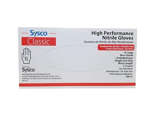 SYSCO HIGH Performance Nitrile Gloves Size XL Powder Free - 100 Gloves per Box