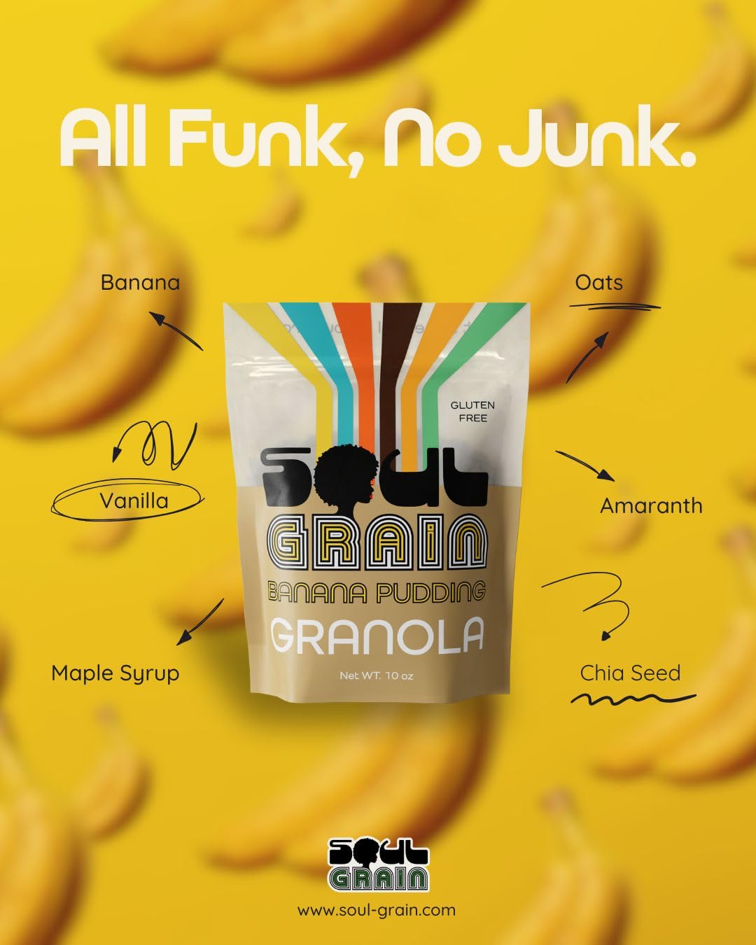 Soul Grain Banana Pudding Granola - 10oz Naturally Sweetened Hand-Crafted Gluten Free with Nostalgic Banana & Vanilla Flavor - Made with Amaranth