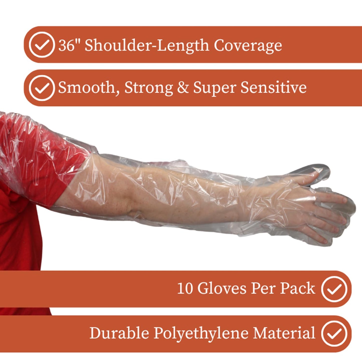IVS 36" Veterinary OB Gloves - Clear Disposable Shoulder-Length Sleeves with Neck Strap for Calving, Breeding & Livestock Exams | 1 Mil Polyethylene