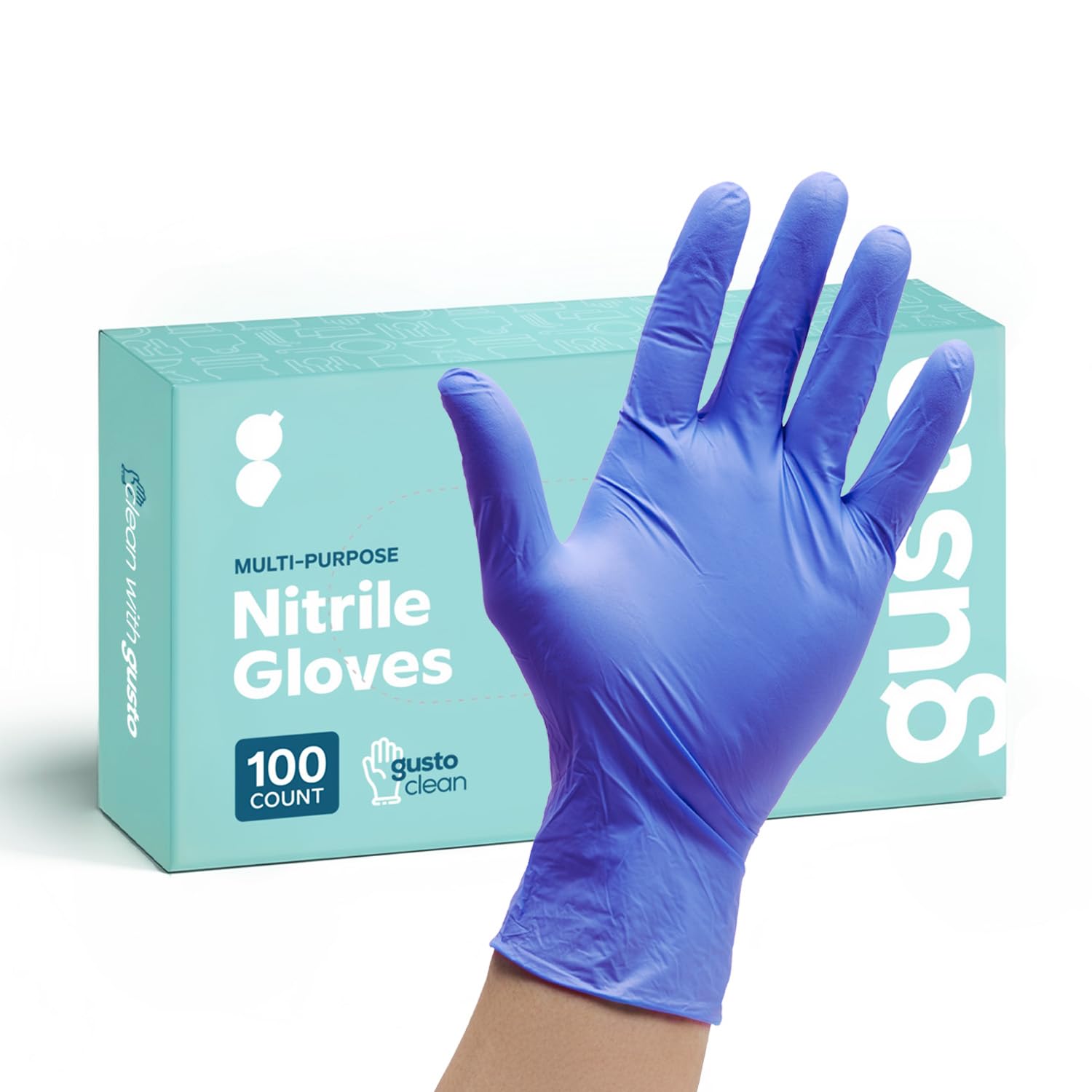 GUSTO Blue Nitrile Disposable Gloves [100 Count] 4 Mil Thick - Latex & Rubber Free - Non-Sterile, Powder-Free Gloves for Cleaning, Cooking