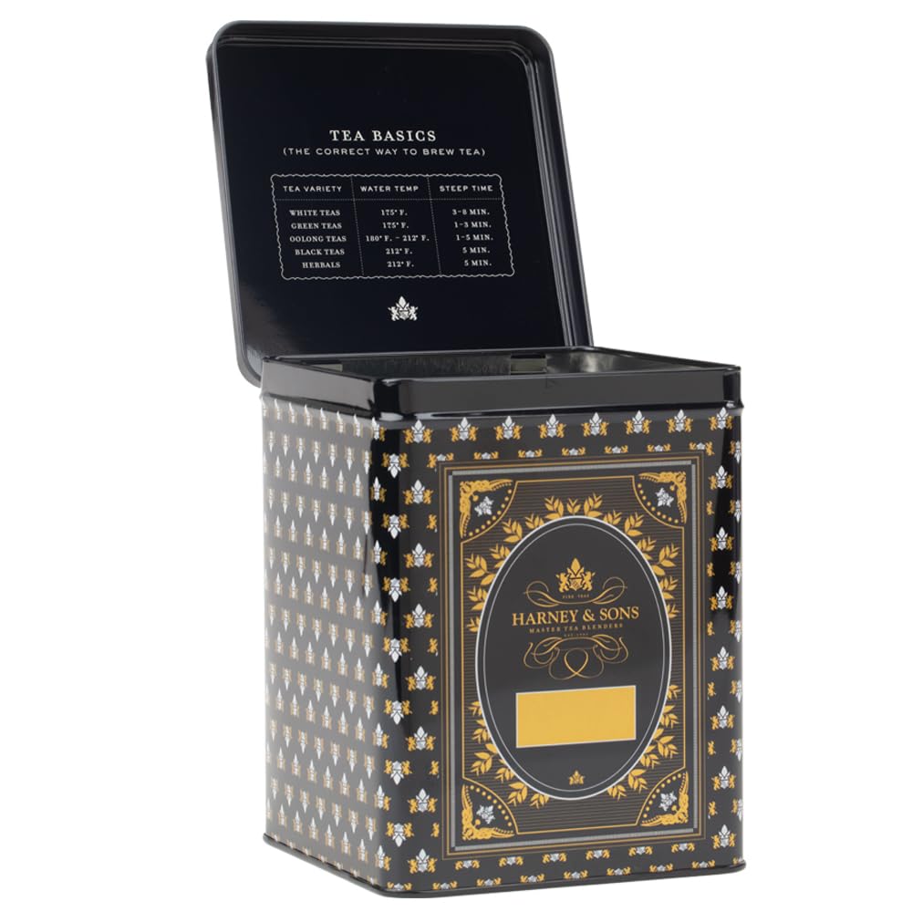 Harney & Sons Hot Cinnamon Spice Tea & Black Tea Canister, 50ct sachet & Storage Tin Set
