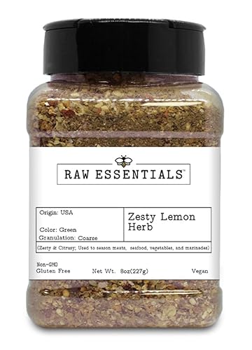 Raw Essentials Zesty Lemon Herb - Zesty and Citrusy Flavor for Chicken, Fish, Veggies, Stir-Fries, & Marinades - Non-GMO, Gluten-Free, Vegan - 8 Ounce