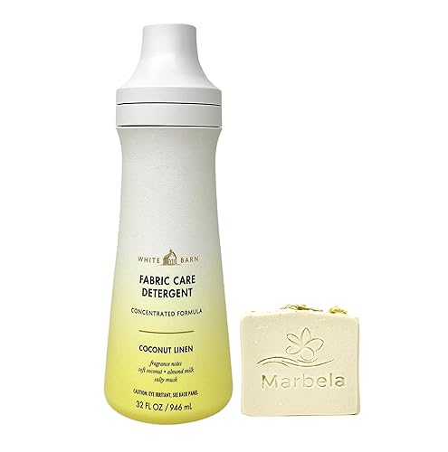 Bath & Body Works Coconut Linen Fabric Care Laundry Detergent with a Wild Jasmine Bar Soap - Full Size