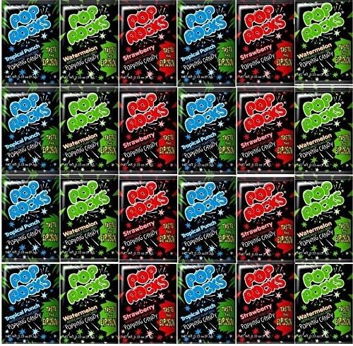 Pop Rocks Popping Mixed Candy Gift Box - 24 Count Total - Strawberry, Watermelon and Tropical Punch - Taste the Explosion - Care Package for Family