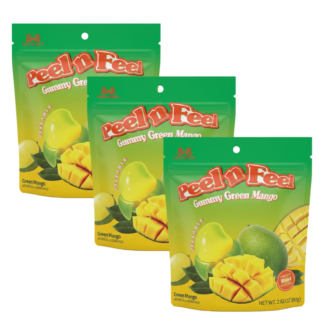 Peel n Feel Gummy Green Mango Jelly, Peelable Gummies with Real Green Mango Juice, 3 packs 8.47oz