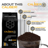 Caliber Coffee .44 Mag, Whole Bean Espresso Roast - Bold, Smooth, Rich Crema Flavors - 100% Artisan Roasted Arabica Coffee - Small-Batch, Hand-Crafted