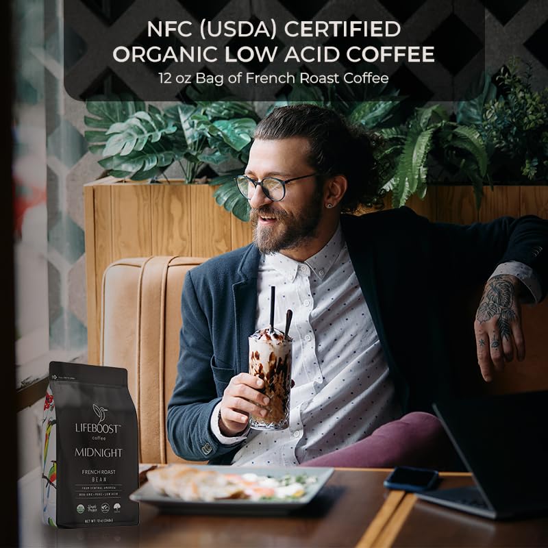 Lifeboost Midnight French Roast Coffee Beans - Single Origin Non-GMO USDA Organic Low Acid French Roast Coffee - Third Party Tested For Mycotoxins