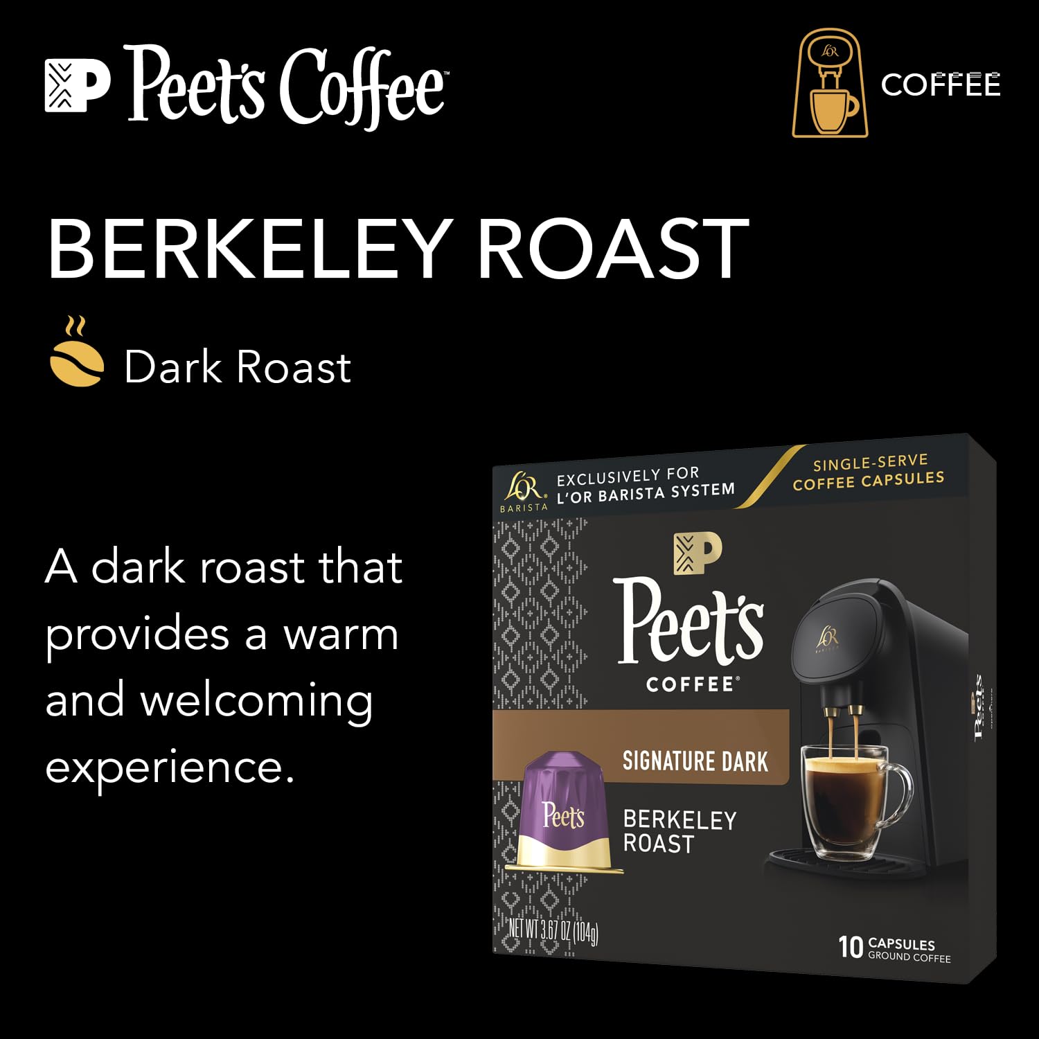 L'OR Barista Coffee Pods, 10 Count Peet's Berkeley, Single-Serve Aluminum Capsules Compatible with the L'OR BARISTA System, 10 Count (Pack of 1)