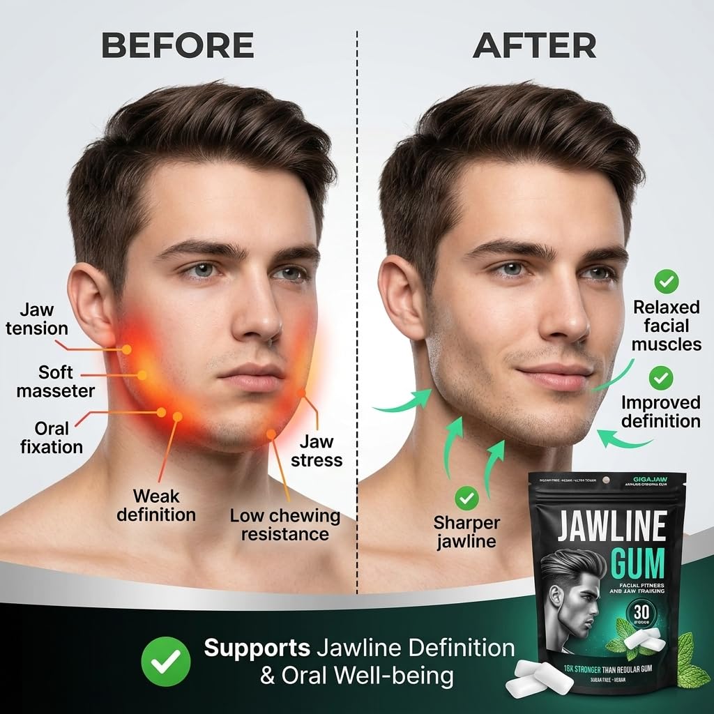GigaJaw Jawline Gum - 15X Hardness for Effective Facial Exercise- Mewing Jaw Gum | Mint Flavor | Sugar-Free, Calorie-Free | Pack of 30 Pieces